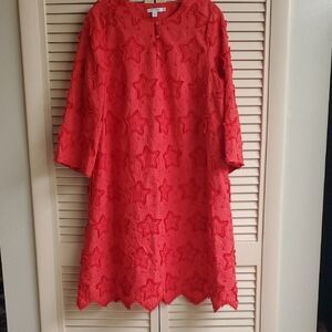 Chico's Coral-Red Star Appliqué Midi Dress